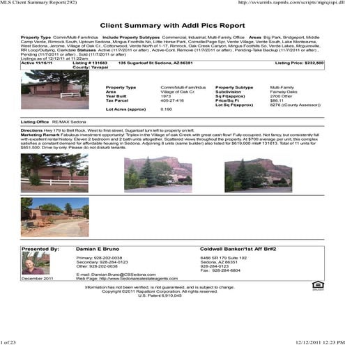 Monthly Commercial Real Estate Transaction Report Sedona and Verde Valley