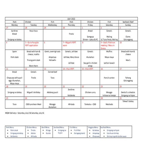 monthly food calendar docx