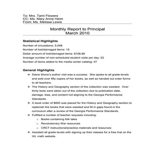 Monthly Principal Report