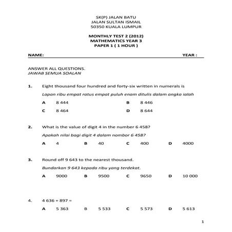 Montly test 2 year 3 (kertas 1)