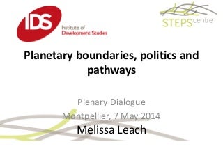 Melissa Leach: Planetary boundaries, politics and pathways. Plenary dialogue, Resilience 2014.