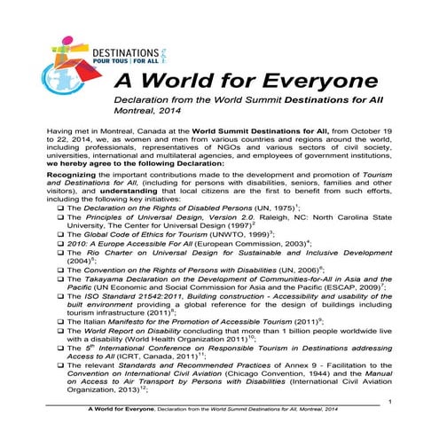 Montreal Declaration on Inclusive Tourism in Destinations