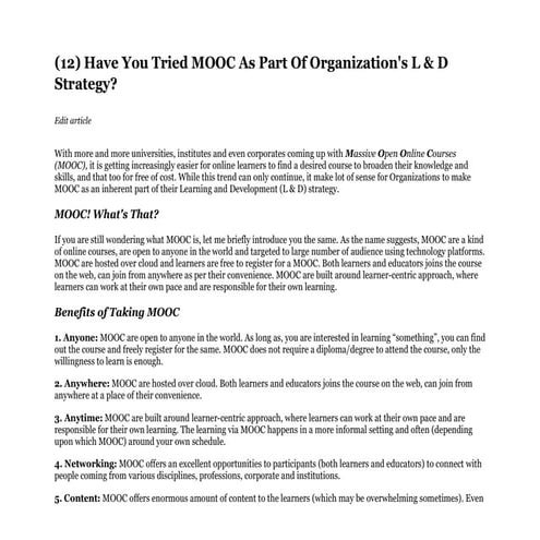 MOOC as part of organization's learning and development strategy