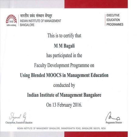 MOOC..... Bagali MM / IIMB / On Line course / Management / HRM
