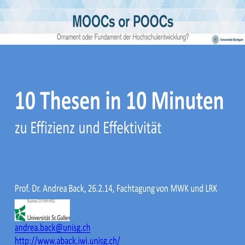 MOOCs Ornament oder Fundament der Hochschulentwicklung - 10 Thesen in 10 Minuten