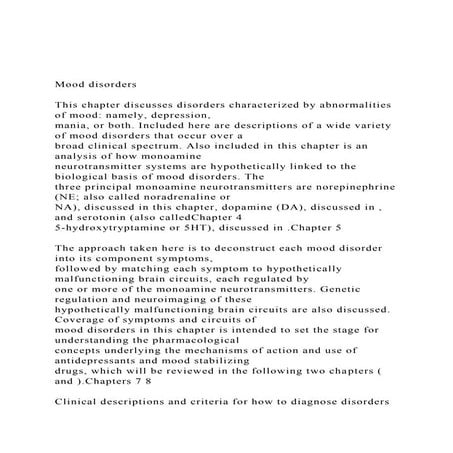 Mood disordersThis chapter discusses disorders characteriz.docx