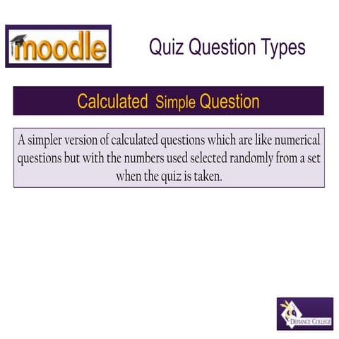 Moodle calculated simple quiz question