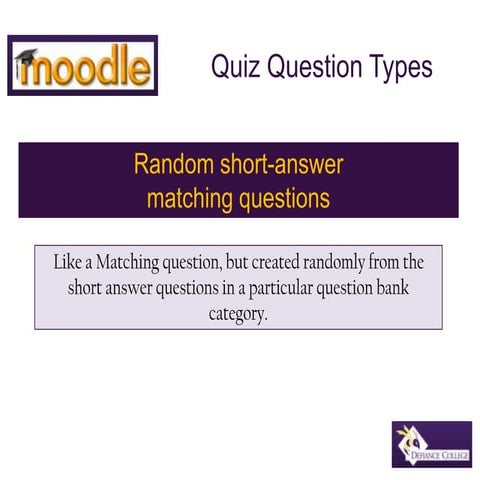 Moodle random short answer matching quiz question