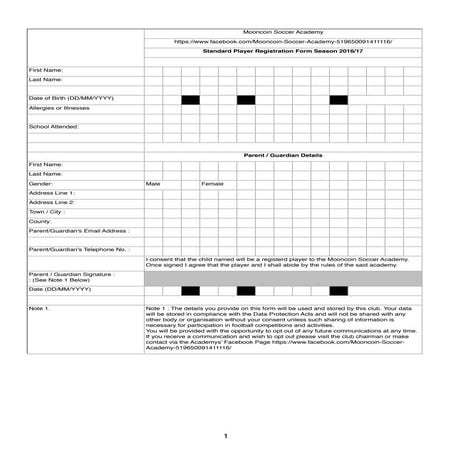 Mooncoin academy form