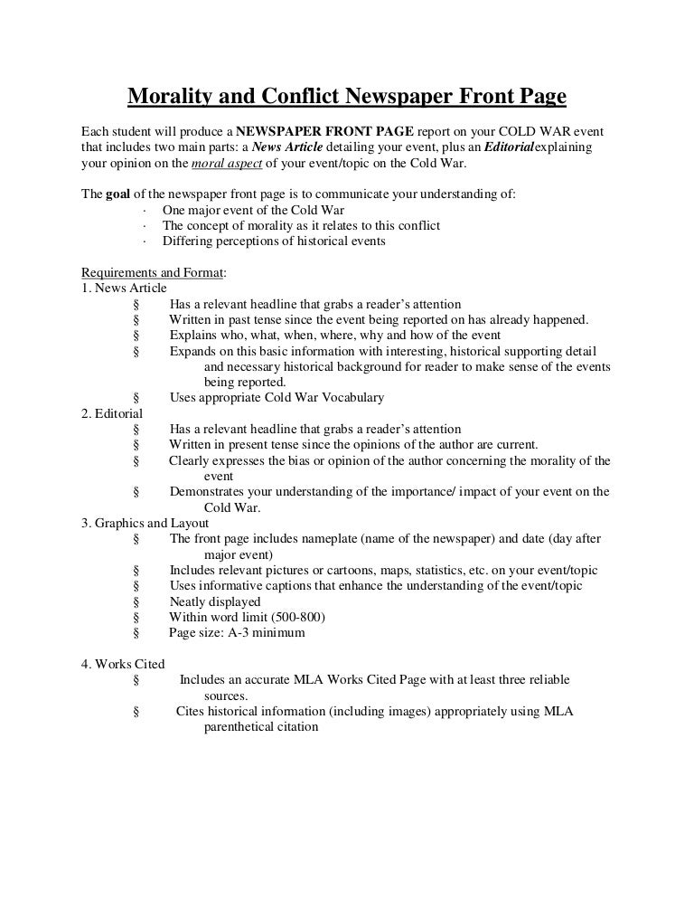 morality and conflict newspaper front page