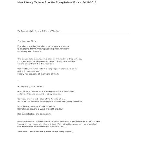 More Literary Orphans from the Poetry Ireland Forum 04/11/2013