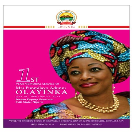 1st Year Memorial Service of Mrs Funmilayo Adunni OLAYINKA
