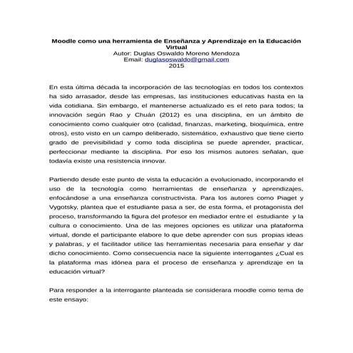 Moodle como una herramienta de Enseñanza y Aprendizaje en la Educación Virtual