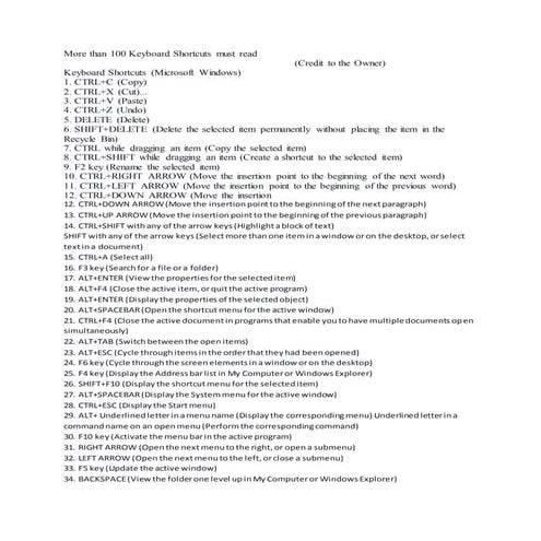 More than 100 keyboard shortcuts must read