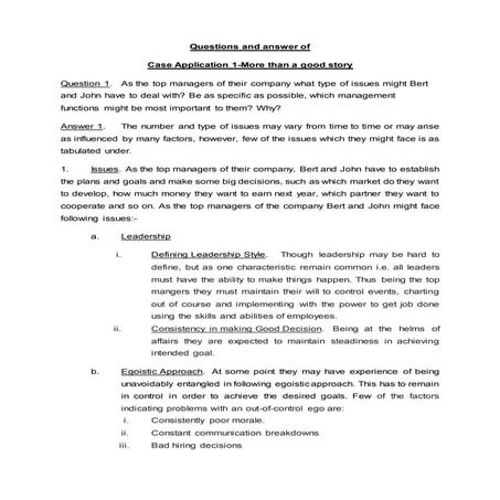 More then a good story case application 1 answer