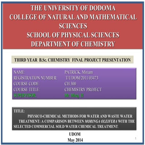 Use of Moringa oleifera in water treatment