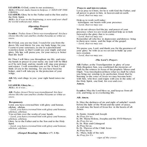 Morning praise august 6, 2020