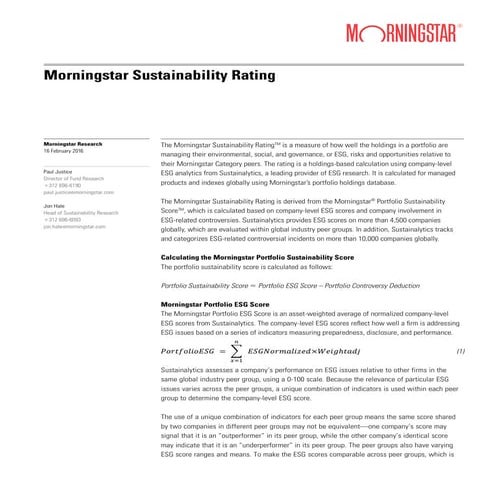 Morningstar Sustainability Rating Methodology