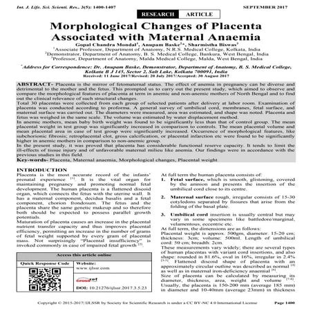 Morphological Changes of Placenta Associated with Maternal Anaemia | PDF