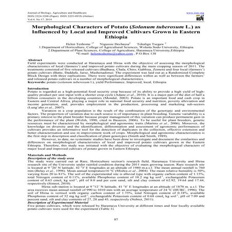 Morphological characters of potato (solanum tuberosum l.) as influenced by lo...