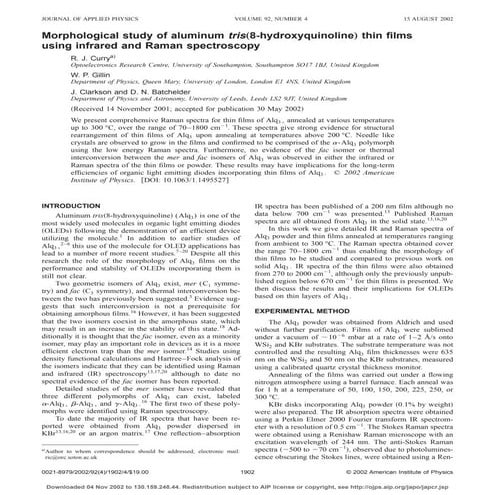 Morphological study of aluminum tris(8 hydroxyquinoline) thin films using inf...