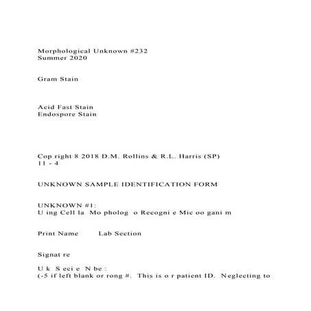 Morphological Unknown #232Summer 2020Gram StainA.docx
