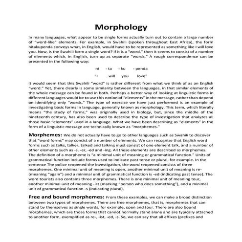 Morphology.....a major topic in Linguistics