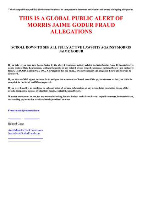 GLOBAL PUBLIC ALERT OF Morris Jaime Godur Fraud