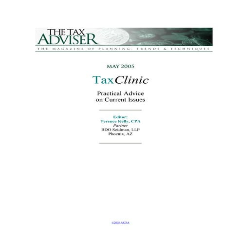 Morris FAS 109 Tax Advisor Articles May 2005