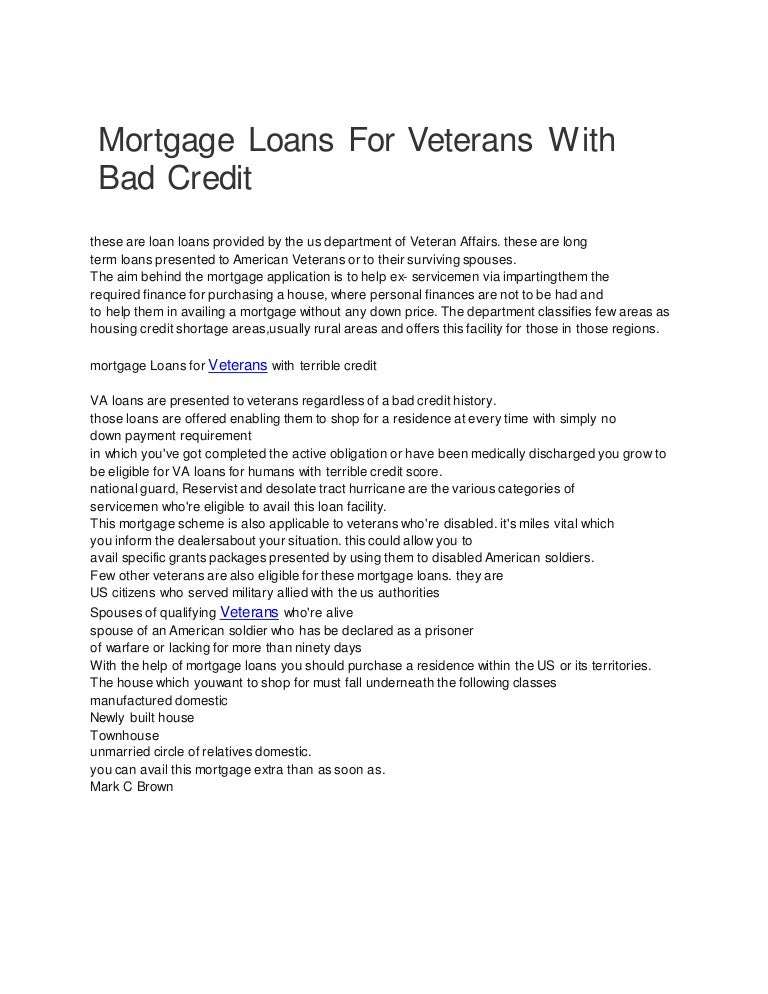 Loans For Veterans With Bad Credit >> Mortgage Loans For Veterans With Bad Credit Loans For Veterans With Bad Credit >> Mortgage Loans For Veterans With Bad Credit