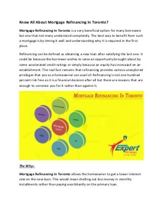 Mortgage refinancing in toronto