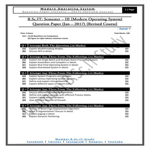 [Question Paper] Modern Operating System (Revised Course) [January / 2017]