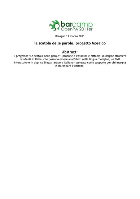 la scatola delle parole, progetto Mosaico