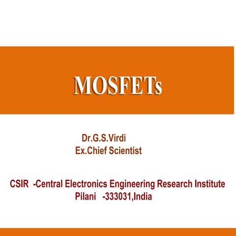 MOSFET: Principles, Device Physics, Operation & Applications (A Comprehensive...