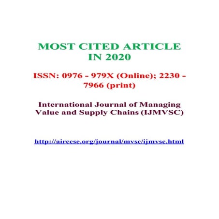 MOST CITED ARTICLE IN 2020 - International Journal of Managing Value and Supp...
