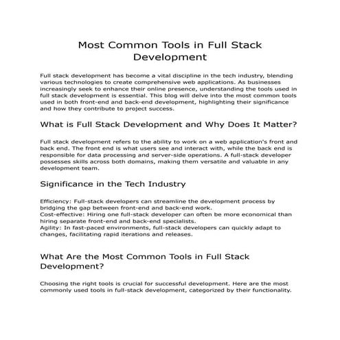 Most Common Tools in Full Stack Development