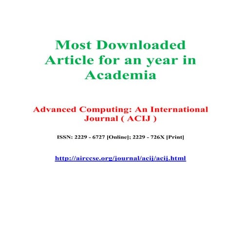 Most downloaded article for an year in academia - Advanced Computing: An Inte...