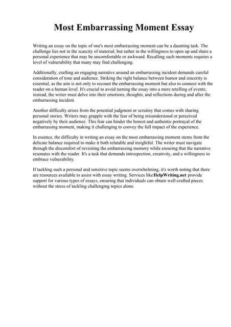 My Most Embarrassing Moment Essay. Jones College | PDF