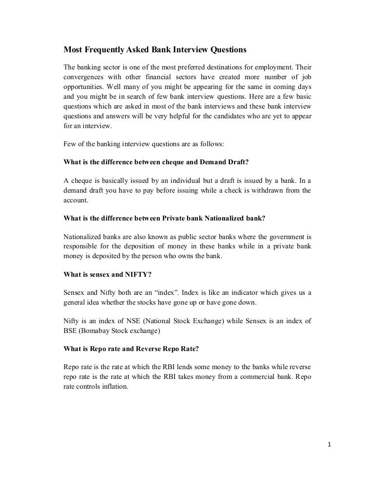 Most frequently asked bank interview questions