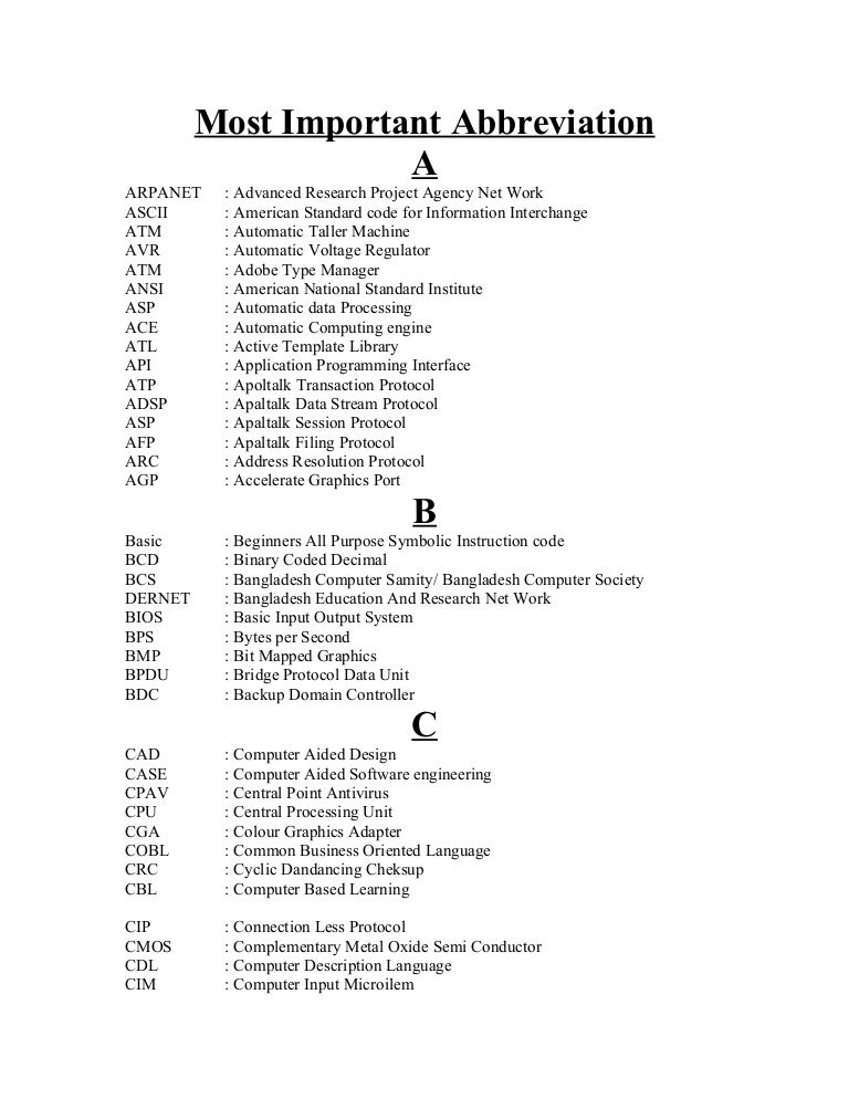 Most important abbreviation