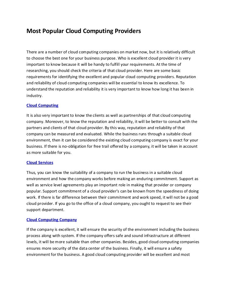 Most Popular Cloud Computing Providers
