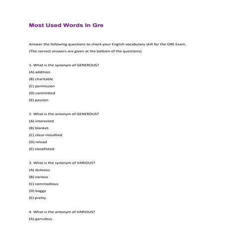 Most Used Words In Gre