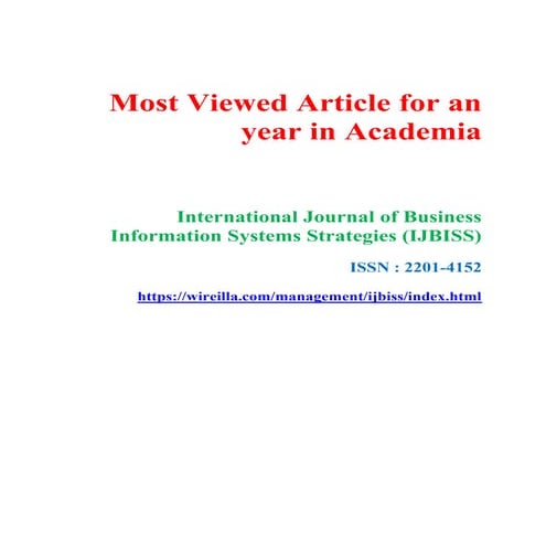 Most viewed article for an year - International Journal of Business Information Systems Strategies (IJBISS)