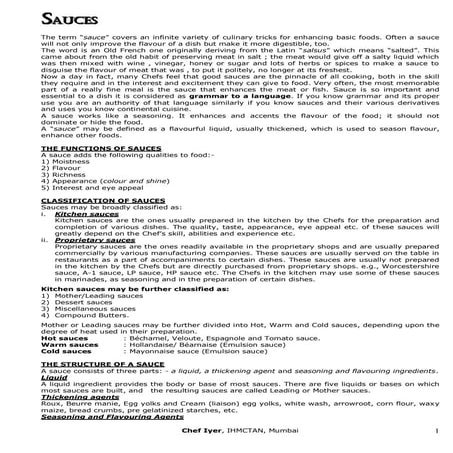 Mother  leading sauces and their derivatives