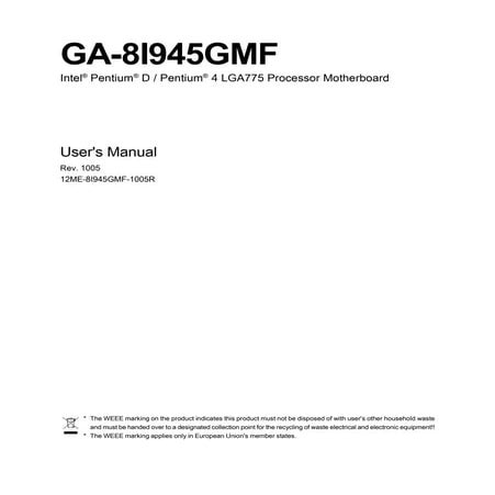 Motherboard manual ga-8i945gmf_e