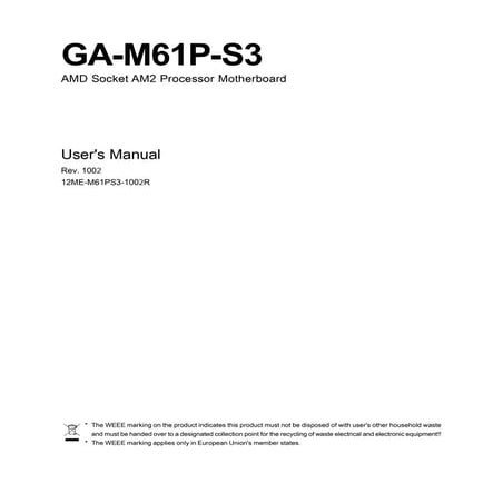 Motherboard Manual Ga M61p S3 E
