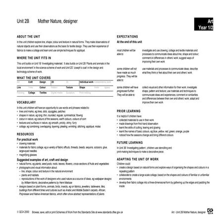 Mother Nature Designer Scheme Of Work-Year 1 And Year 2