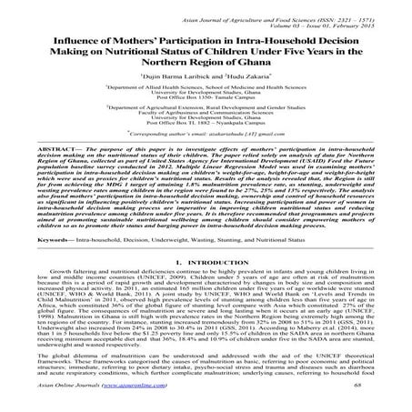 Influence of Mothers’ Participation in Intra-Household Decision Making on Nut...