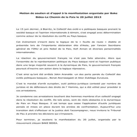 Motion de soutien et ses signataires