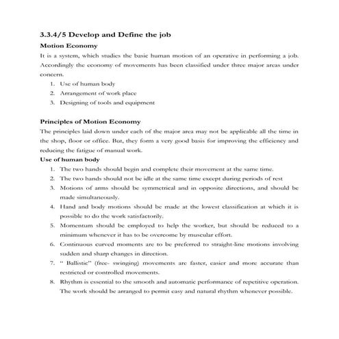 Industrial Engineering Tools of Motion economy principles for ...